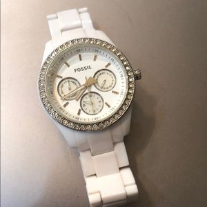 Fossil watch  white band / crystal bezel